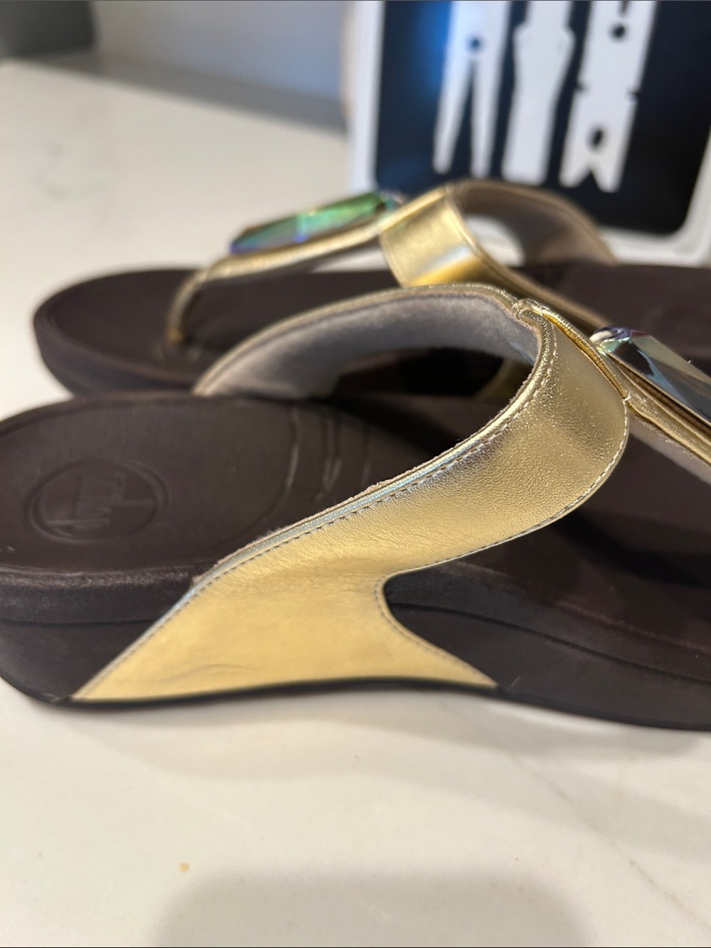 Fitflop Gold Thong Sandals with Iridescent Jewel - Picture 2 of 4